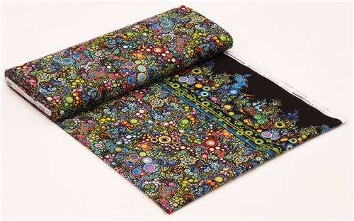 Remnant (57 x 107 cm) - black yellow lime green Robert Kaufman colorful circle fabric Caribbean 3