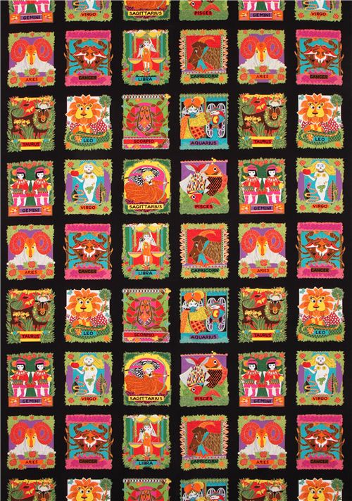 black zodiac sign gold fabric Robert Kaufman The Zodiac 3