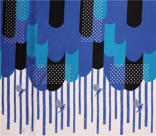 blue & black bird cloud stripes border algodón sateen glitter fabric Kokka 3