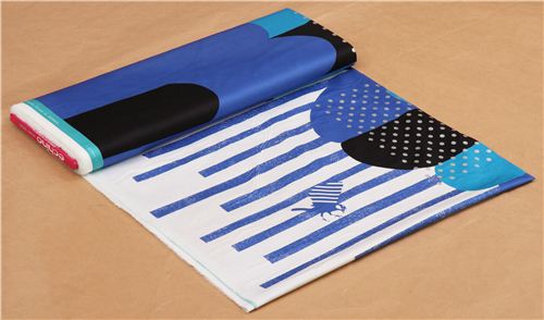 blue & black bird cloud stripes border algodón sateen glitter fabric Kokka 4