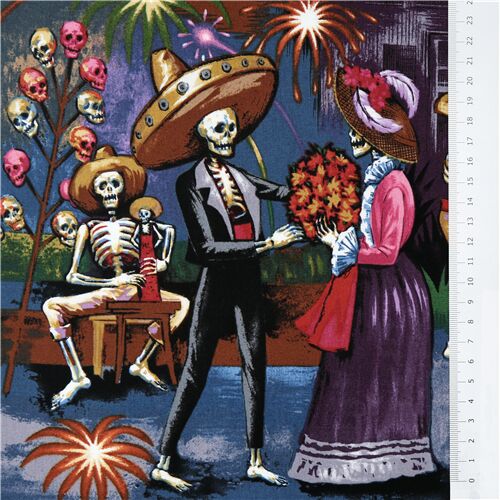 Blue Alexander Henry Fabric With Colorful Skeleton Design Modes4u