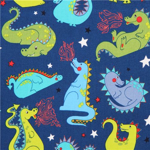 blue Alexander Henry fairy tale baby dragon fabric  Fabric