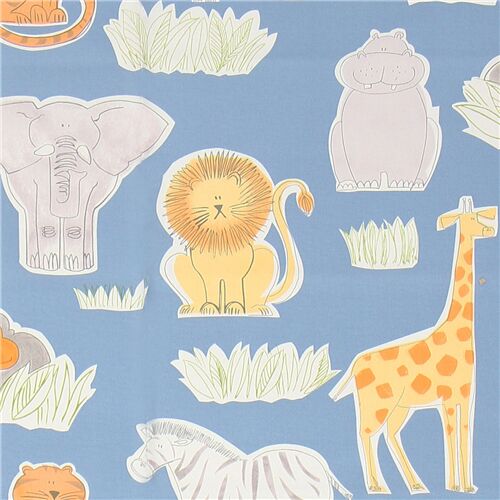 Tissu Oxford lourd bleu avec des tigres et des lions Tissu