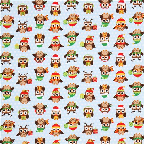 blue Christmas owl flannel fabric Holiday Hoot 2
