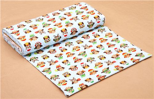 blue Christmas owl flannel fabric Holiday Hoot 3