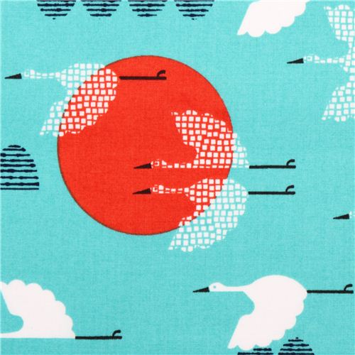blue Cloud 9 cranes animal organic fabric tsuru 1