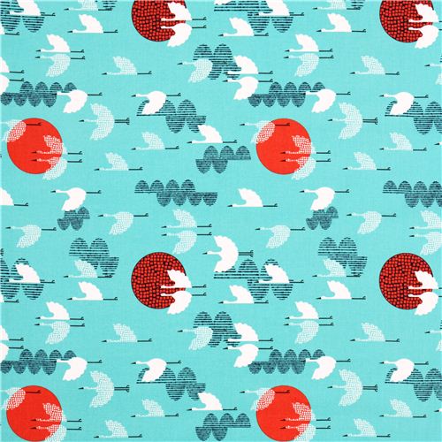 blue Cloud 9 cranes animal organic fabric tsuru 2