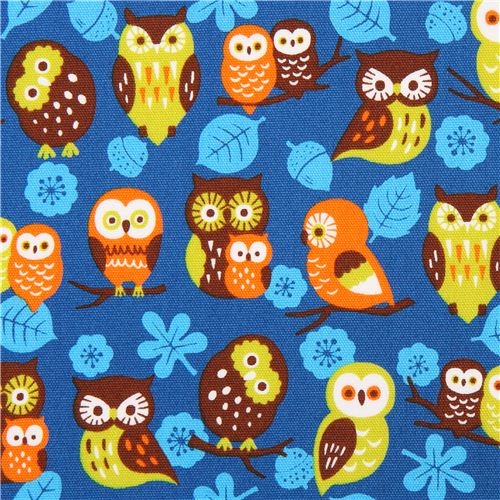 blue Cosmo owl oxford fabric leaf acorn Japan 1