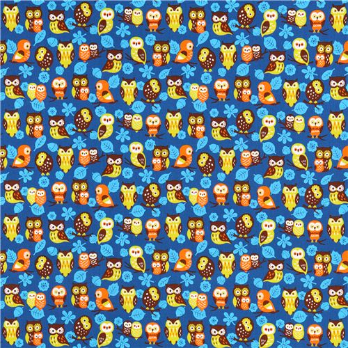 blue Cosmo owl oxford fabric leaf acorn Japan 2