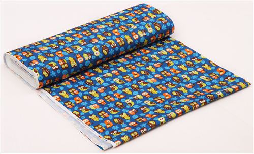 blue Cosmo owl oxford fabric leaf acorn Japan 3