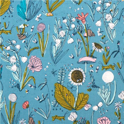 blauer Dewy Garden Cloud 9 Blumen Bio-Stoff Arcadia Stoff