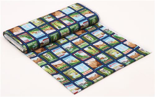 blue 'Explore America' travel national park poster fabric Robert Kaufman  3