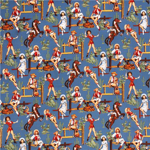 Remnant (33 x 114 cm) - blue From The Hip Cowboy Pin up fabric Alexander Henry 2
