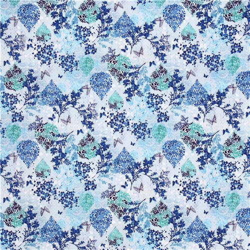 blue 'Garden Allure' flower & butterfly fabric Cobalt Robert Kaufman USA 2