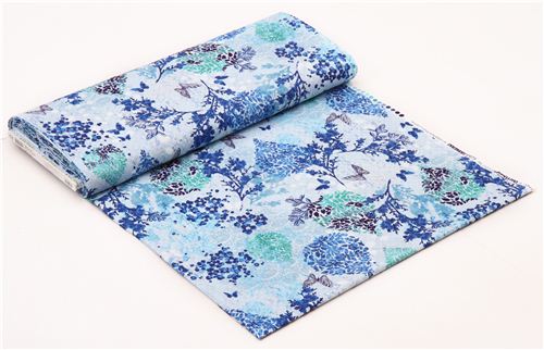 blue 'Garden Allure' flower & butterfly fabric Cobalt Robert Kaufman USA 3