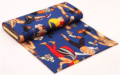 Tela Azul Pin Up Hombres Hunks Halloween Alexander Henry Telas De Halloween Textiles