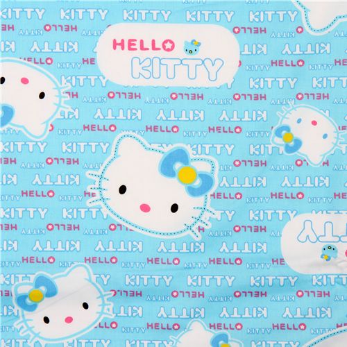blue Hello Kitty fabric with big Hello Kitty heads 1