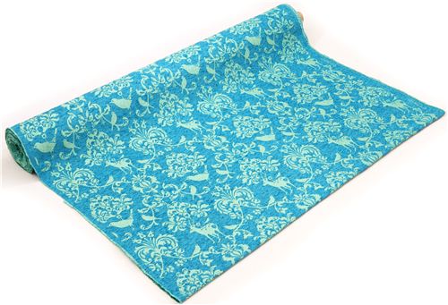 blue Jacquard echino fabric woodland stag deer bird 4