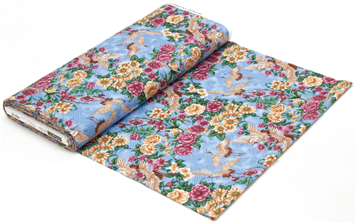 tessuto blu Giappone fiori peonie gru USA cotone Fabric by Sykel  Enterprises - modeS4u