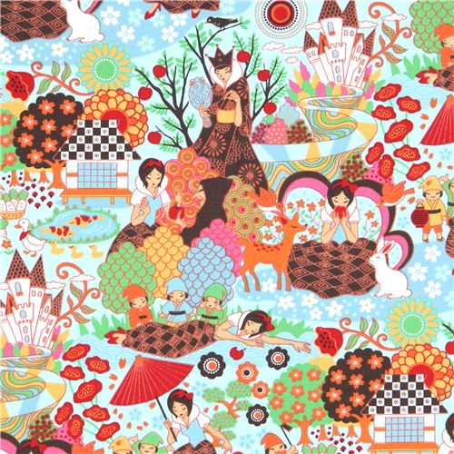 blue Japanese Anime fairy tale Manga fabric Snow White Sage by Trans-Pacific  - modeS4u