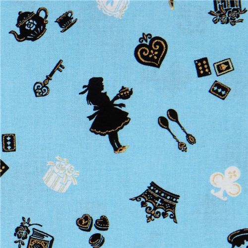 blue Japanese fabric Alice in Wonderland Cosmo 1
