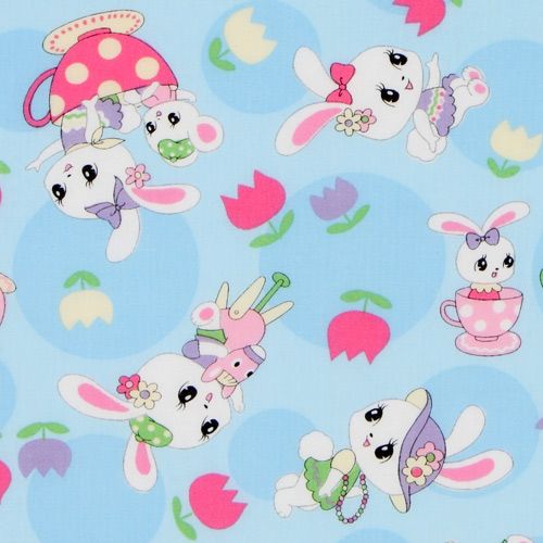 blue Japanese fabric bunny bears flowers from Japan 1