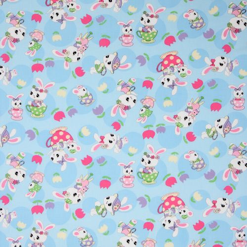 blue Japanese fabric bunny bears flowers from Japan 2