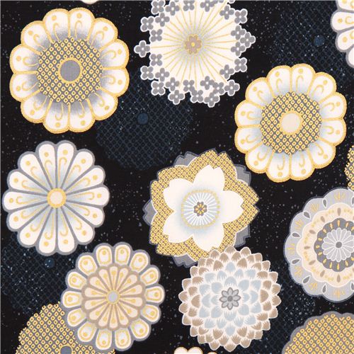 blue Japanese flower Asia fabric Robert Kaufman Satsuki Fabric by