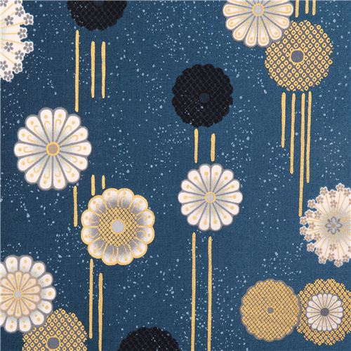 blue Japanese flower Asia fabric Robert Kaufman Satsuki Fabric by ...