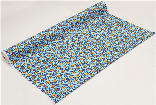 blue Japanese flower fabric with apples hearts 3