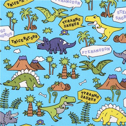 blue Kokka dinosaur oxford fabric for boys from Japan 1