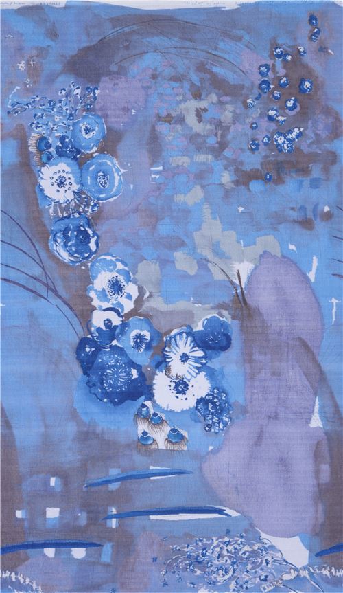 blue Kokka double gauze beautiful flower fabric from Japan 1