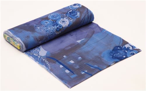 blue Kokka double gauze beautiful flower fabric from Japan 3