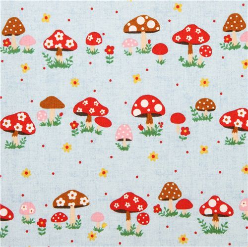 blue Kokka mushroom toadstool fabric from Japan 1