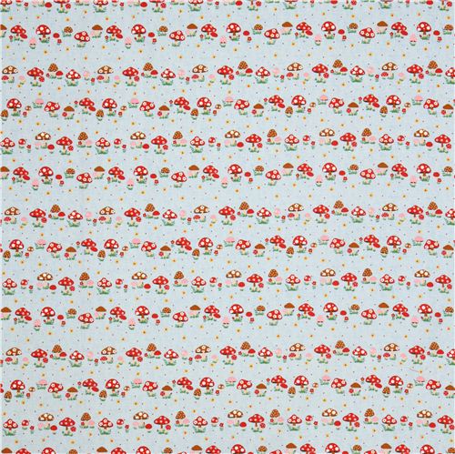 blue Kokka mushroom toadstool fabric from Japan 2