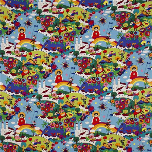 blue Mexican folklore fabric by Alexander Henry 2
