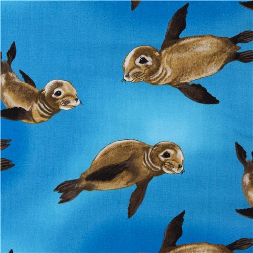 blue Michael Miller USA designer fabric seals 1