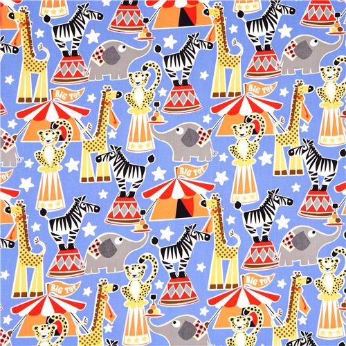 blue Michael Miller fabric big top with animals - modeS4u