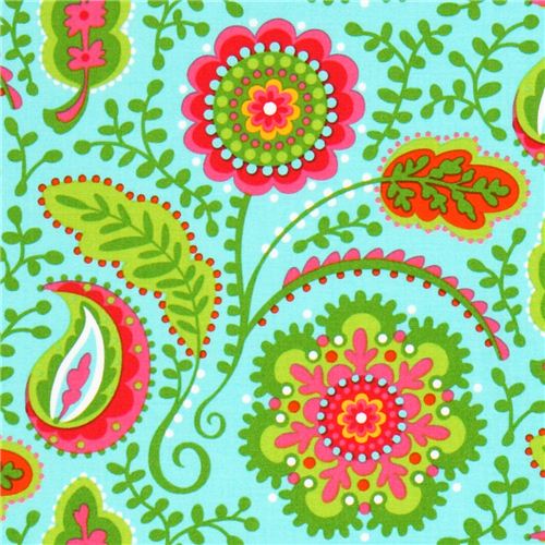 blue Michael Miller flower fabric wild flowers USA Fabric by Michael ...