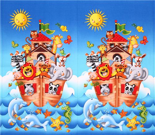 blue Noahs Ark panel fabric by Timeless Treasures Ark Party 3