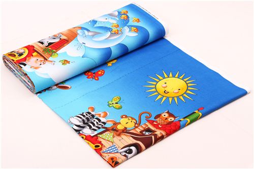 blue Noahs Ark panel fabric by Timeless Treasures Ark Party 4