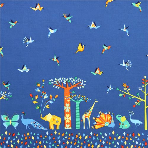 blue Oasis Border animal border fabric Michael Miller Origami Oasis 1