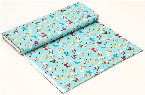 blue Owl Chefs animal fabric from the USA Fabric by Japanese Indie ...