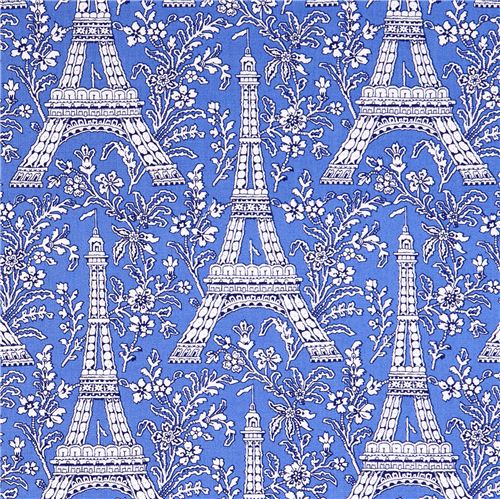 blue Paris Eiffel Tower flower fabric Michael Miller Petite Paris 2