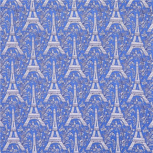 blue Paris Eiffel Tower flower fabric Michael Miller Petite Paris ...