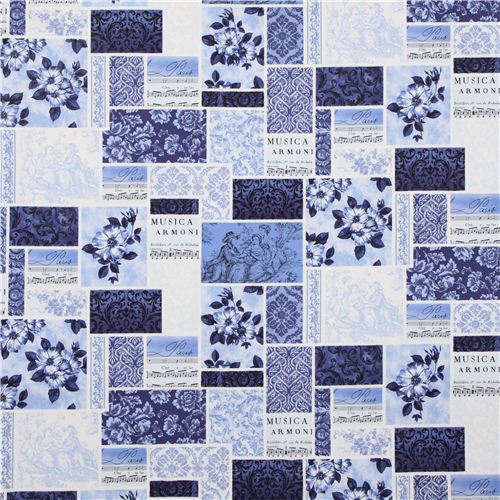 blue Paris music & ornament fabric by Timeless Treasures 2
