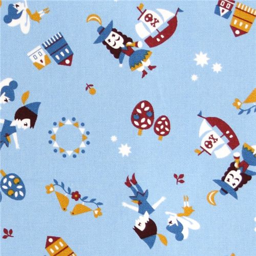 blue Peter Pan Kokka oxford cloth fabric fairy tale 1