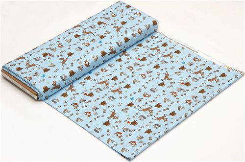 blue Riley Blake fabric deer fox racoon paw 3
