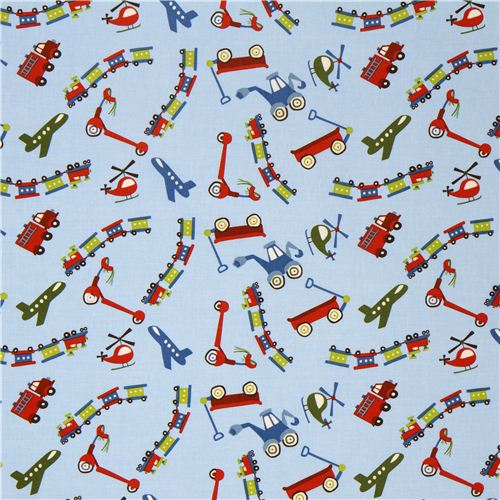 blue Riley Blake fabric train airplane scooter USA Fabric by Riley ...