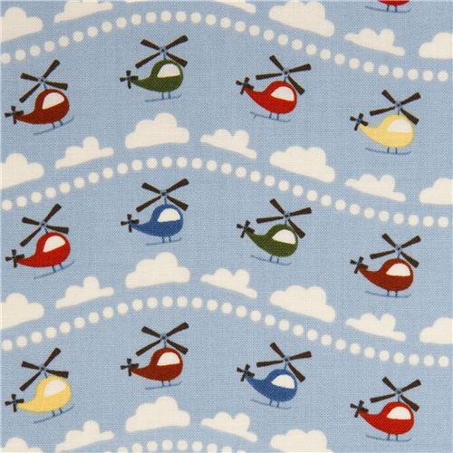 blue Riley Blake helicopter & clouds fabric USA 1